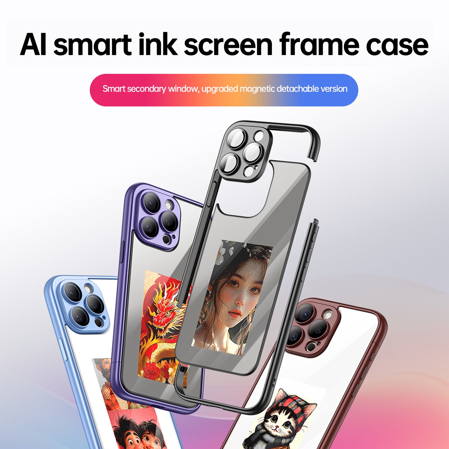 4 Colors Eink Screen Display iPhone Case Smart NFC APP Refresh No Battery Back Protective Cover DIY Phone Case E-paper Display