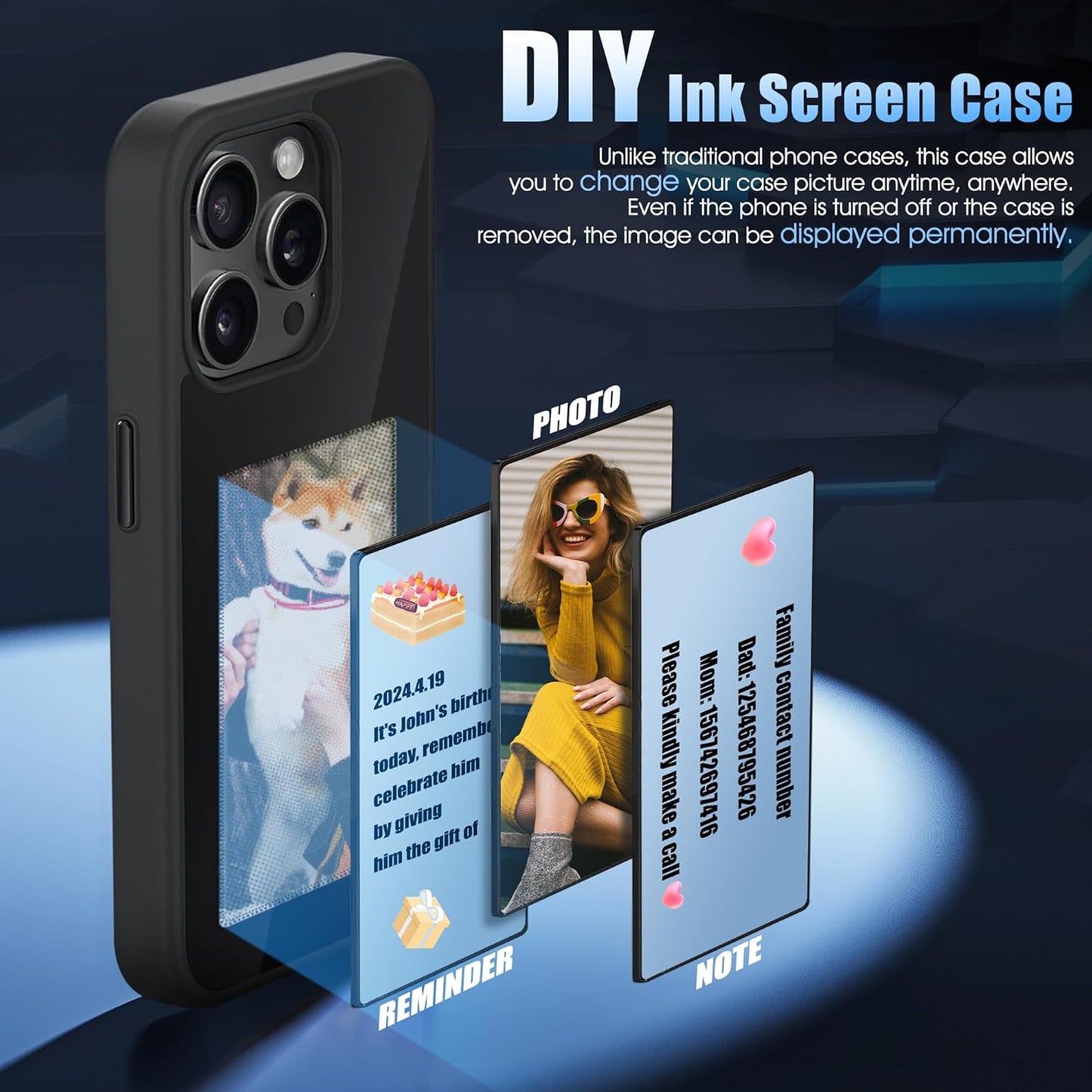 Smart ink phone case NFC APP Refresh Phone Case Protective Cover Personalized DIY Eink Picture Display Epaper Battery Free