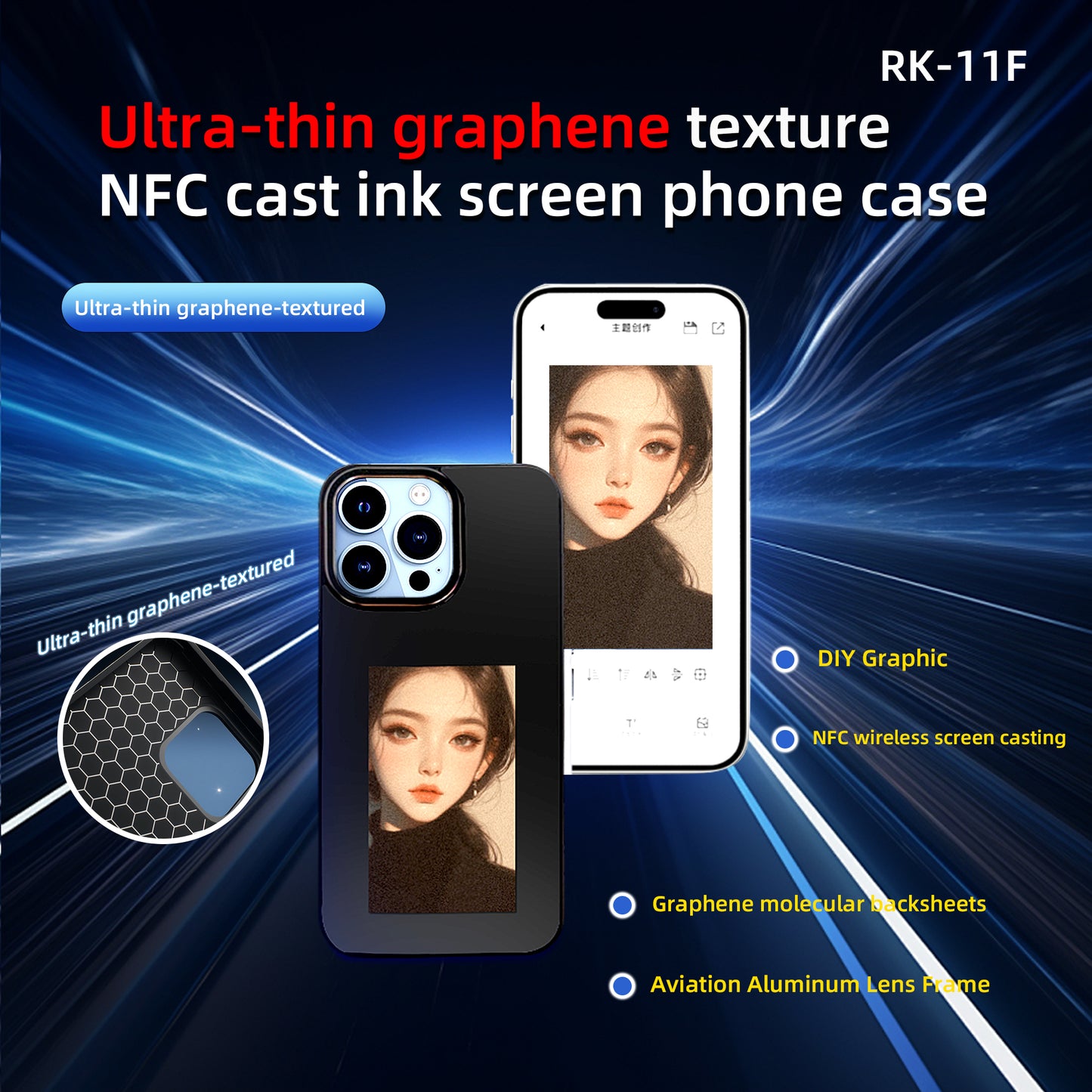 NFC Smart Phone Case For iPhone 13 14 15 Pro Max DIY Eink Screen Silicone Phone Case APP Refresh Photo Shockproof Phone Cover